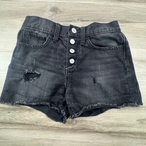 Old Navy Girls Black Distressed Denim Shorts Button Fly Size 10-12 no size‎ tag